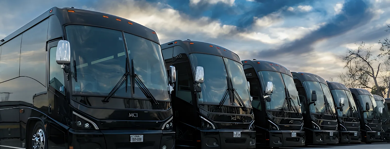 White 56 passenger full-size executive motorcoach exterior